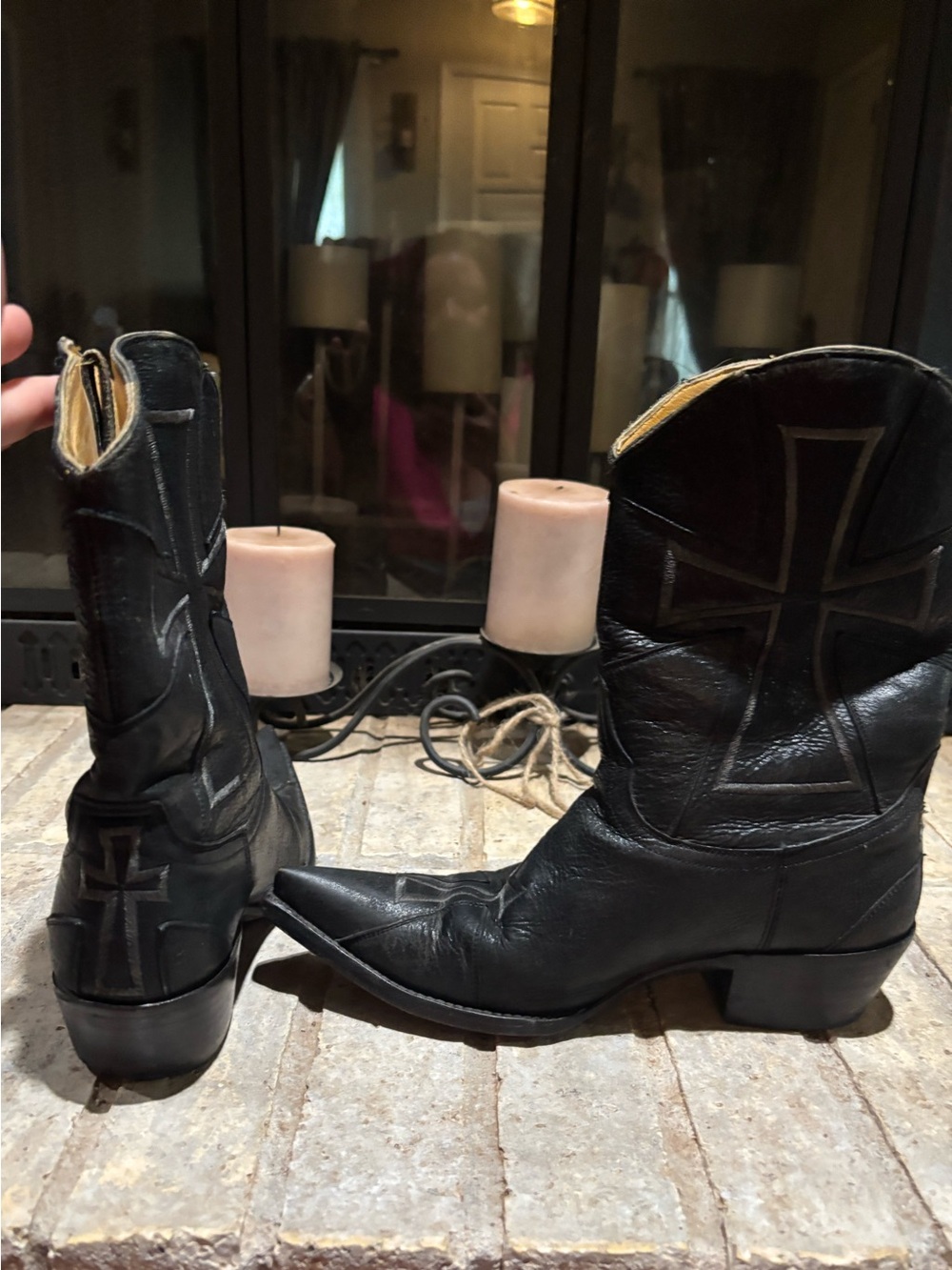 🖤Old Gringo Vintage Black Leather Cross Western Mid-calf Boots, Snip Toe, Size 7 - Picture 8 of 10